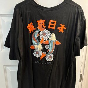Bowery Supply Co Tokyo, Japan koi fish black t-shirt, XL